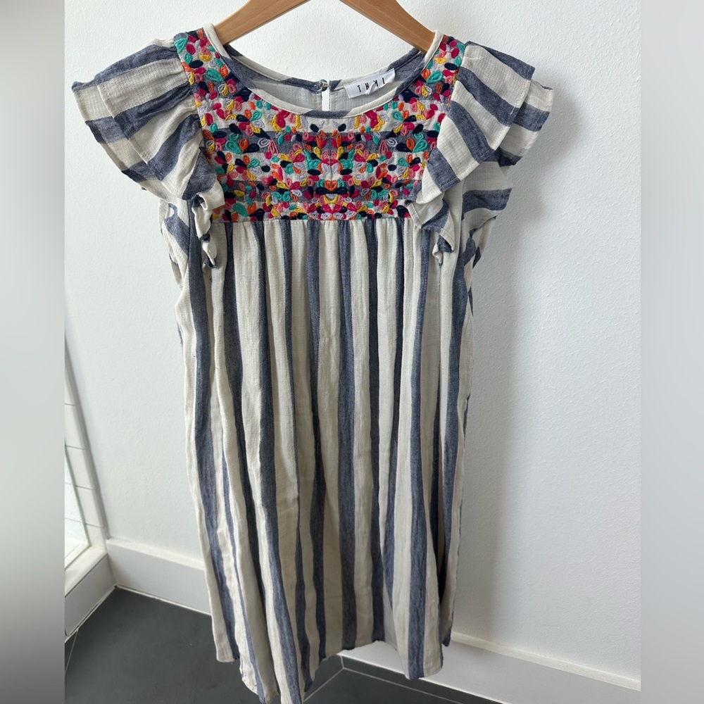 Striped THML dress with floral embroidery. Small.